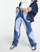 The Ragged Priest High Waist Straight Leg Jeans With Contrast Cut Out Denim-blue
