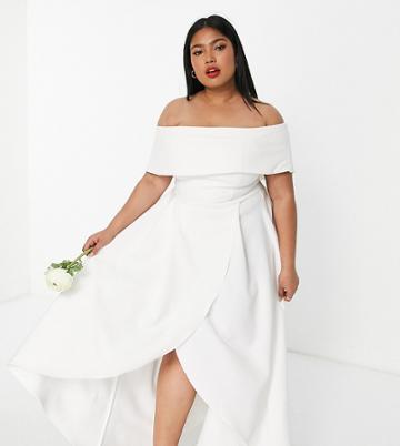 True Violet Plus Bridal Off-shoulder High Low Maxi Dress In Ivory-white