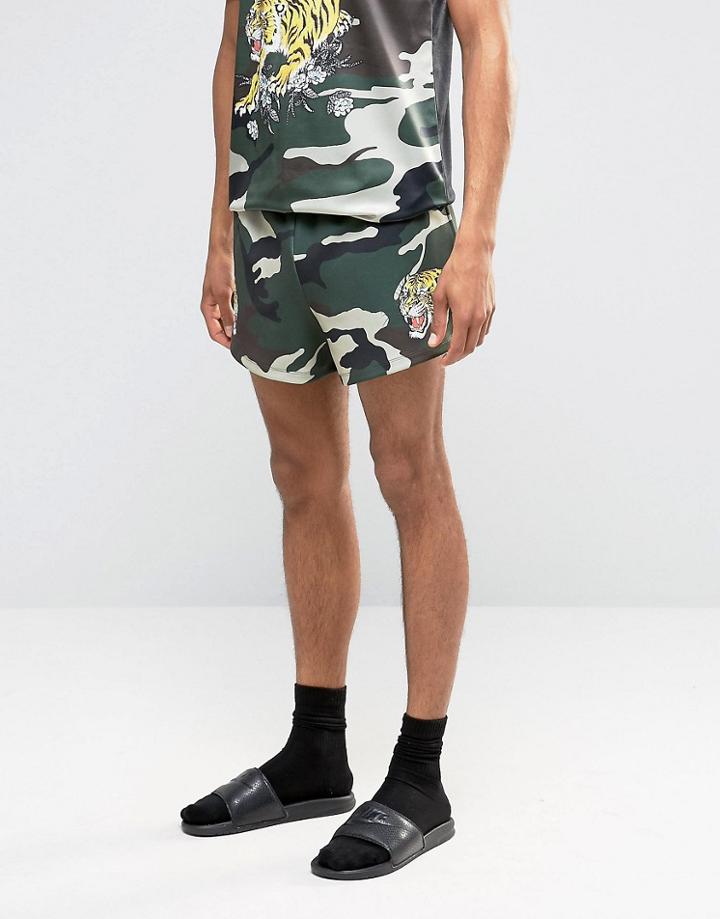 Jaded London Camo Souvenir Shorts - Green