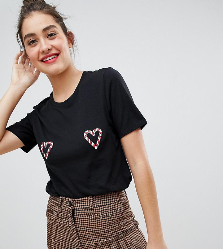 Monki Xmas T-shirt With Heart Nipples In Black - Black