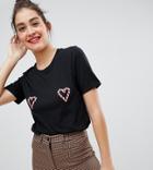 Monki Xmas T-shirt With Heart Nipples In Black - Black