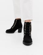 London Rebel Lace Up Chunky Boots - Black