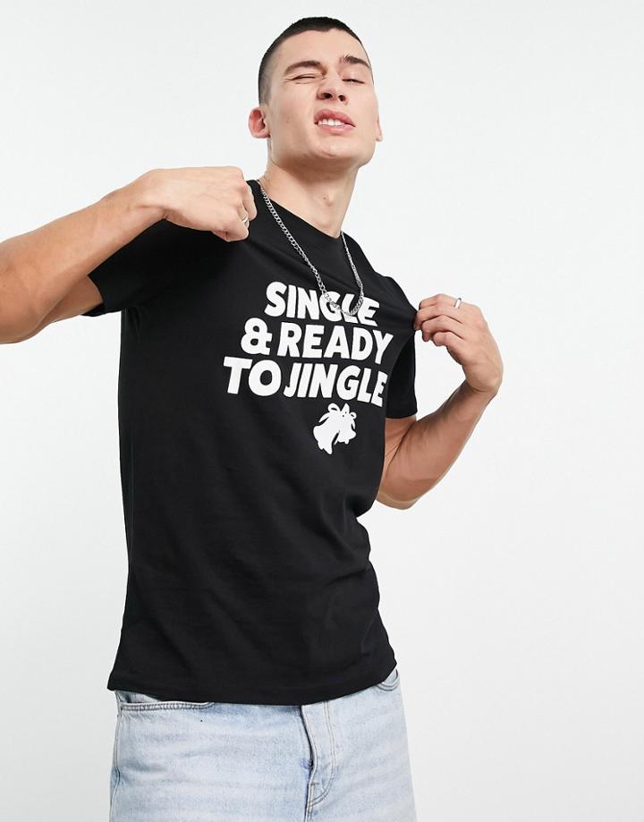 Jack & Jones Originals Christmas T-shirt With Single & Ready To Jingle In Black