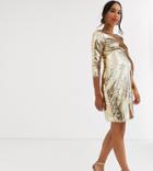 Tfnc Maternity Sequin Mini Bodycon Dress In Liquid Gold