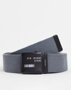 Asos Design Webbing Belt With Plated Clasp In Charcoal-gray
