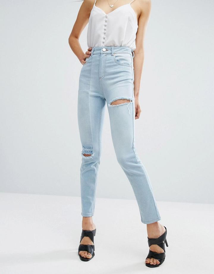 Asos Deconstructed Slim Mom Jeans - Blue