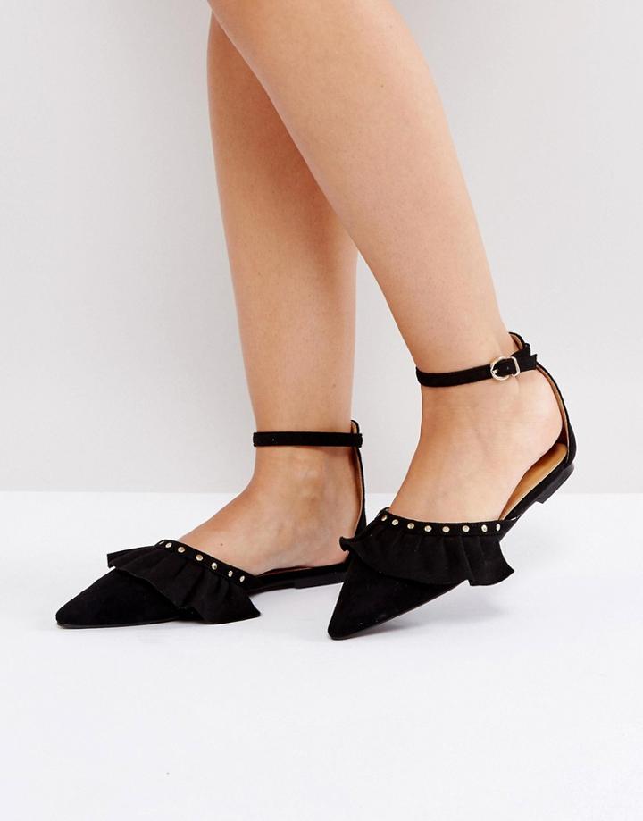 Raid Kinsley Black Ruffle Flat Shoes - Black