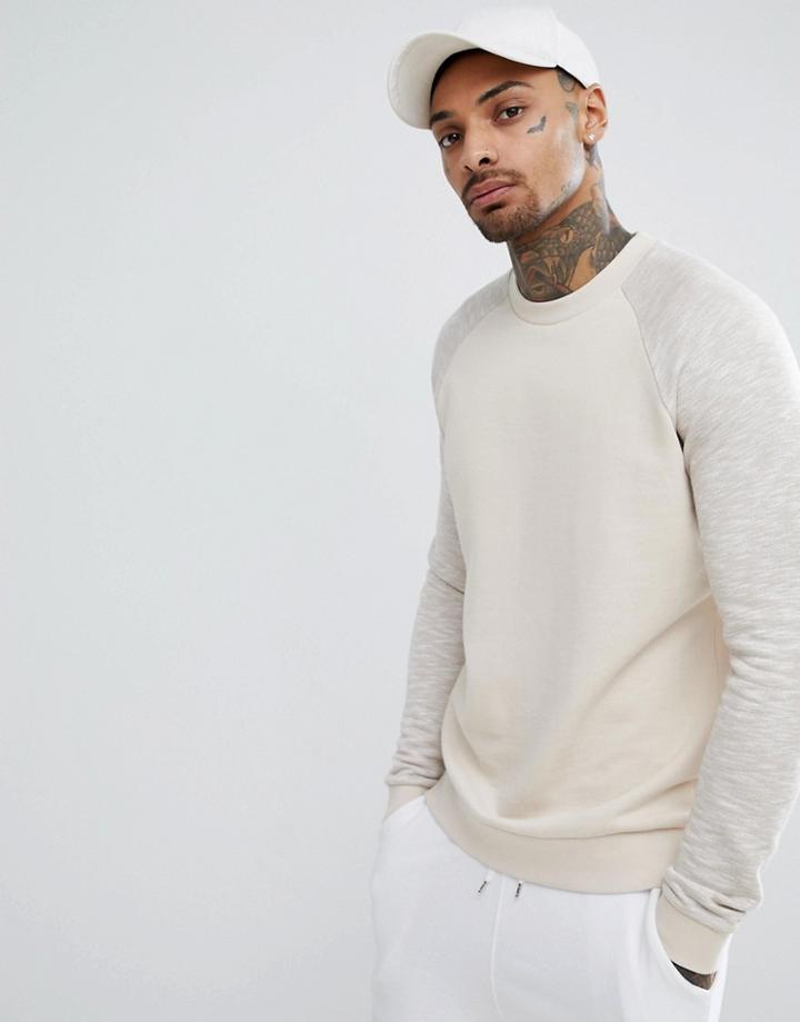 Asos Design Sweatshirt In Beige With Interest Fabric Raglan Sleeves - Beige