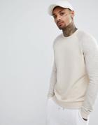Asos Design Sweatshirt In Beige With Interest Fabric Raglan Sleeves - Beige