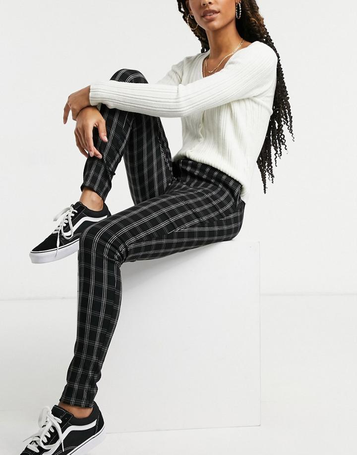 New Look Slim Leg Grid Check Pants In Black Pattern