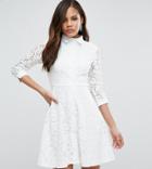 City Goddess Tall Skater Shirt Dress In All Over Lace - White