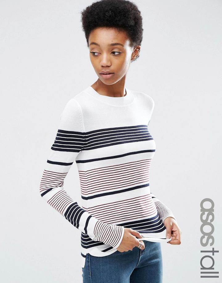 Asos Tall Sweater With Crew Neck In Stripe In Soft Yarn - Multi