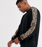 Only & Sons Leopard Print Taped Sleeve Sweat In Black