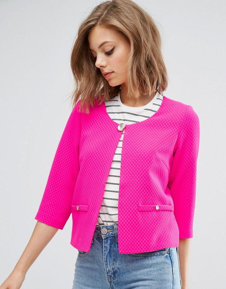 Traffic People Textured Blazer With Pocket Detail - Pink