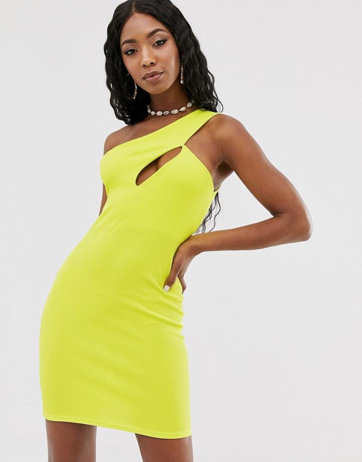 Public Desire One Shoulder Cut Out Bodycon Mini Dress - Green