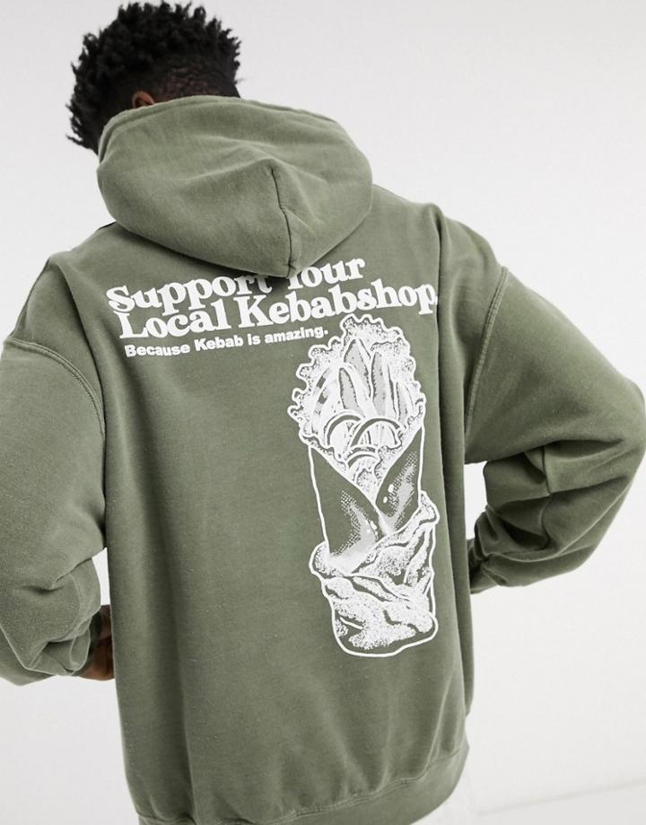 Vintage Supply Kebab Nation Washed Hoodie In Olive-green