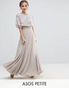 Asos Petite Embellished Short Sleeve Floral Maxi Dress - Gray