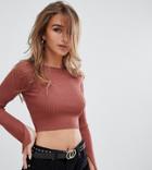 Missguided Petite Exclusive Petite Ribbed Crop Knitted Sweater In Pink - Gray