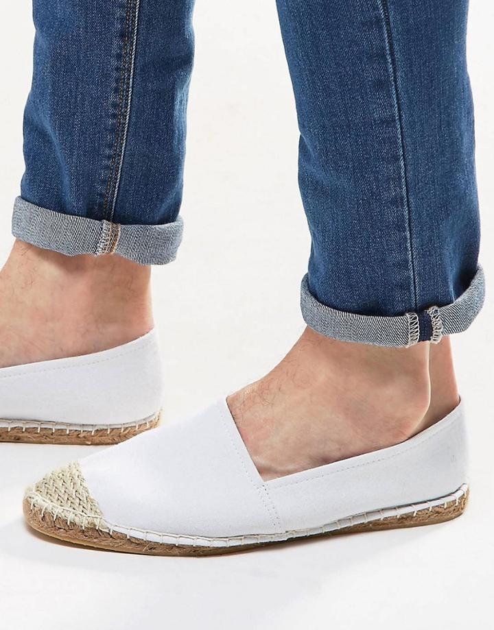 Asos Espadrilles In White Canvas With Toe Cap - White