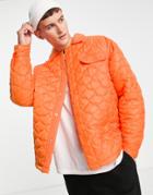 Topman Recycled Textured Quilted Liner Jacket In Orange