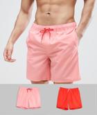 Asos Swim Shorts In Pink & Red Mid Length 2 Pack Save - Multi