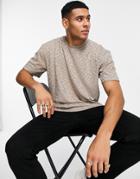 Topman Classic Fit T-shirt With Animal Jacquard In Stone-neutral