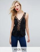 Asos Tall Tank With Lace Insert - Black