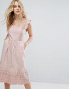Miss Selfridge Broderie Detail Midi Dress - Pink