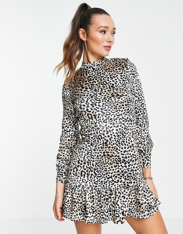 River Island Velvet Animal Print Mini Dress In Beige-neutral