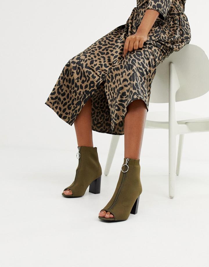 New Look Zip Detail Heeled Boots - Green