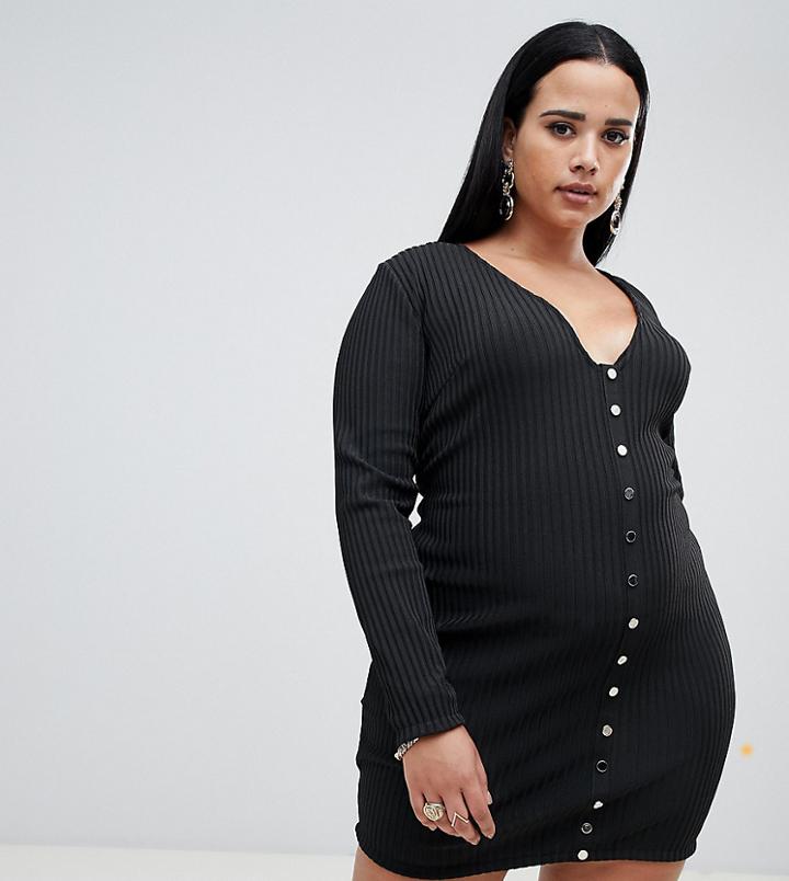 Missguided Plus Premium Bandage Popper Detail Mini Dress In Black - Black