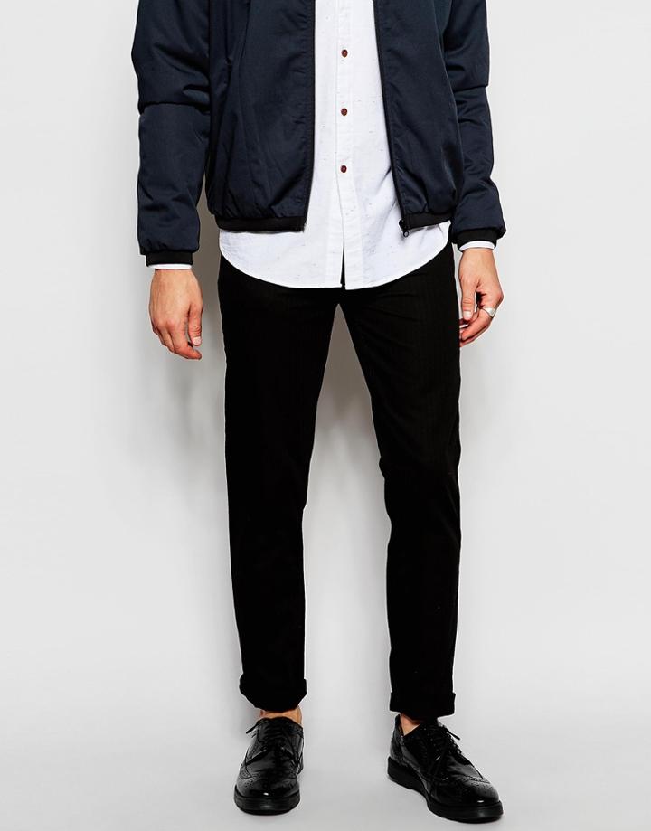 Asos Slim Pants In Herringbone Fabric - Black