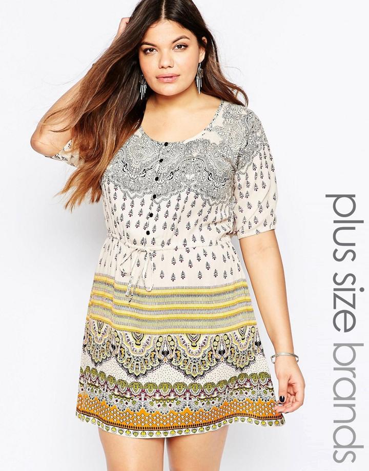 Diya Plus Smock Dress In Multi Border Print - Multi