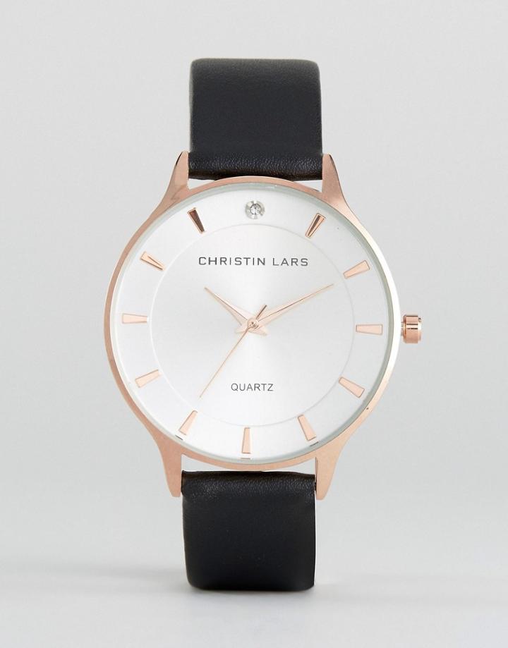 Christian Lars Black Watch With Round White Dial - Black