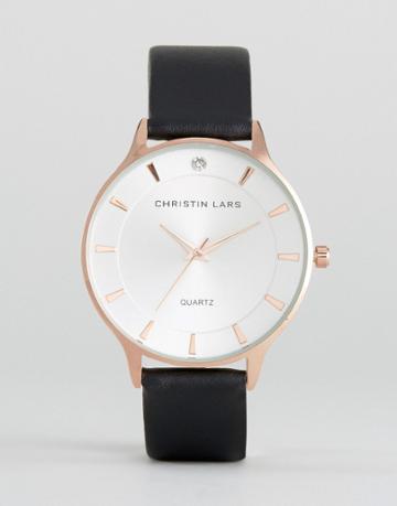 Christian Lars Black Watch With Round White Dial - Black