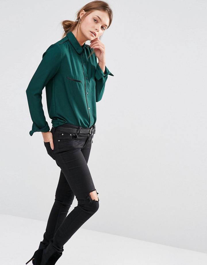 See U Soon Blouse With Contrast Piping - Green