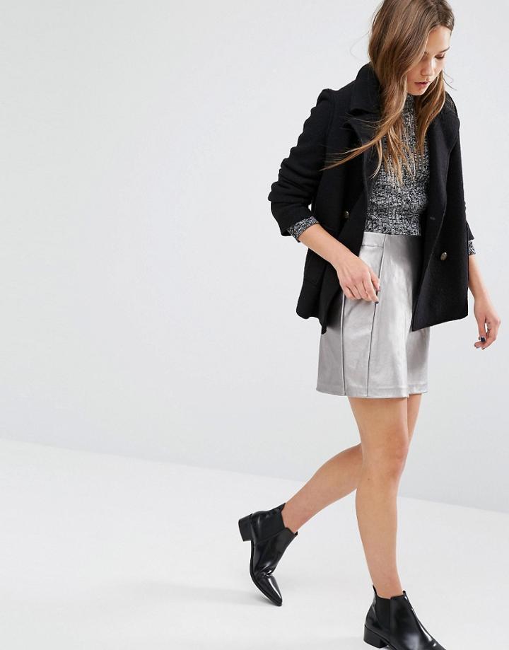 New Look Metallic A Line Mini Skirt - Silver