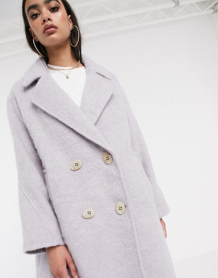 Asos Design Statement Coat With Hero Buttons In Lilac-purple