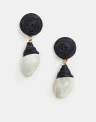 Asos Design Earrings With Thread Wrapped Faux Shell Drop - Multi