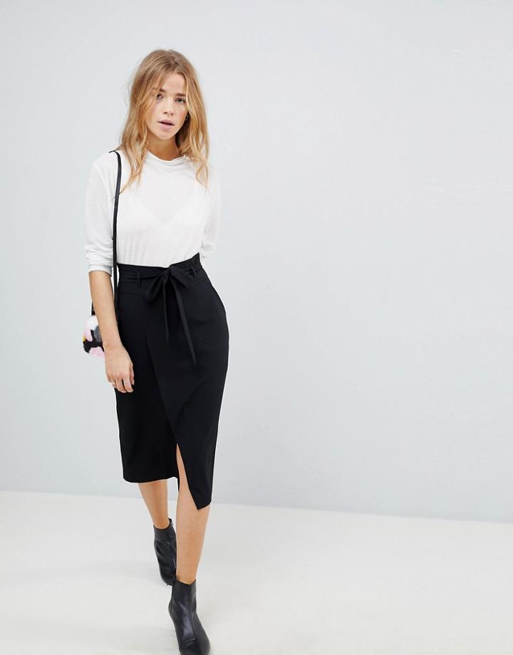 Asos Tailored Pencil Skirt With Obi Tie - Black