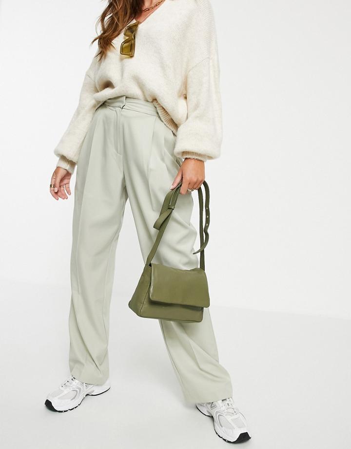 Urbancode Leather Chain Detail Crossbody Bag In Khaki-green