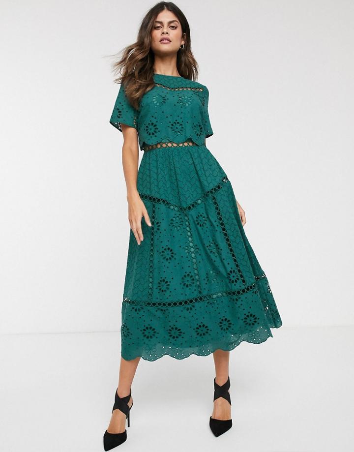 Asos Design Embroidered Double Layer Midi Dress