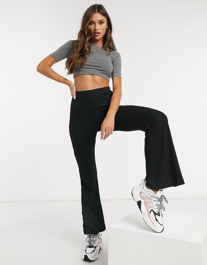 Love & Other Things Knitted Ribbed Crop Top In Gray-grey