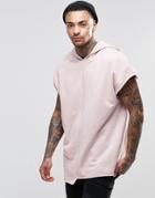 Asos Oversized Short Sleeve Hoodie With Raw Edges & Asymmetric Hem - Rose Dust