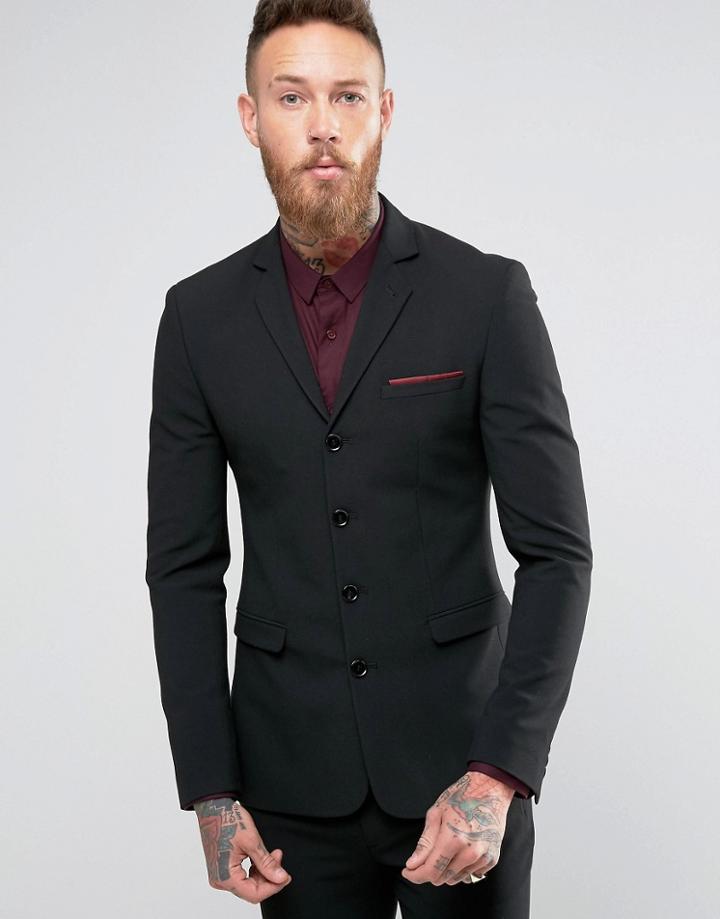 Asos Super Skinny Four Button Suit Jacket In Black - Black