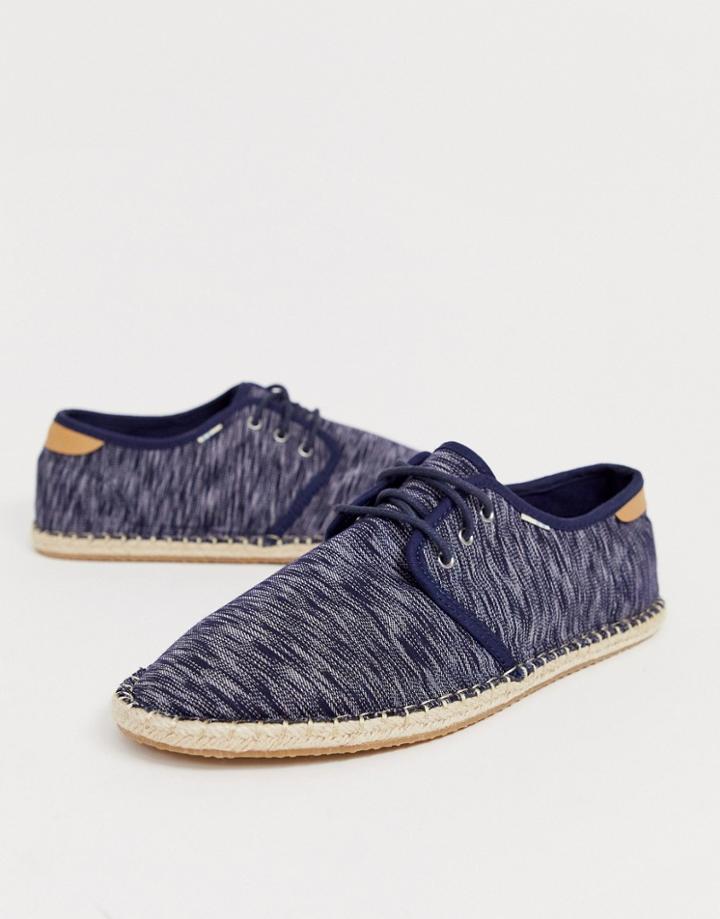 Toms Lace Up Espadrilles In Blue Chambray - Blue