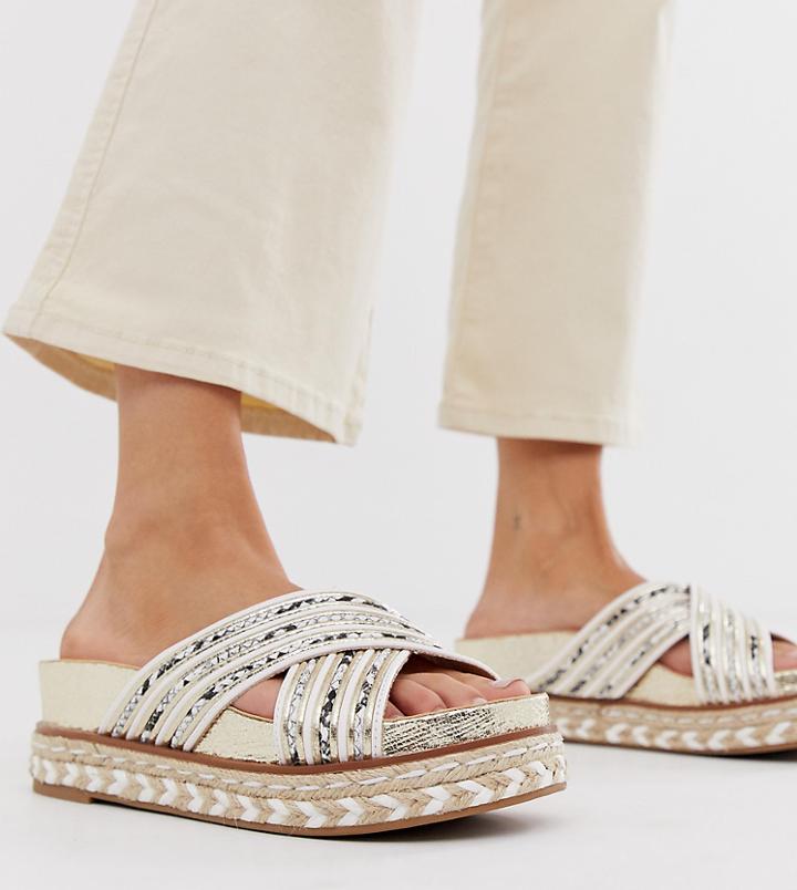 River Island Flatform Sandals With Cross Straps In Cream - Cream