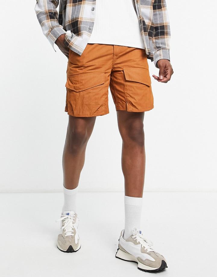 River Island Crinkle Cargo Shorts In Orange