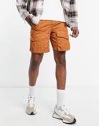 River Island Crinkle Cargo Shorts In Orange