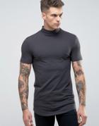 Asos Longline Muscle T-shirt With Turtleneck And Curved Hem In Black -